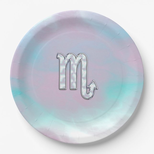 Scorpio Symbol in Mother of Pearl Style Decor Paper Plate (Front)