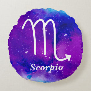 Scorpio Symbol Purple Blue Space Nebula Round Cushion