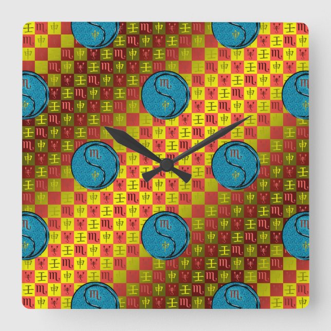 Scorpio & Water Monkey Square Wall Clock (Front)