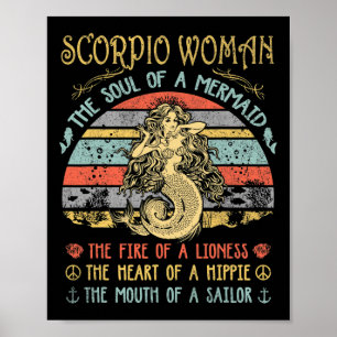 Scorpio Woman The Soul Of A Mermaid Vintage Birthd Poster