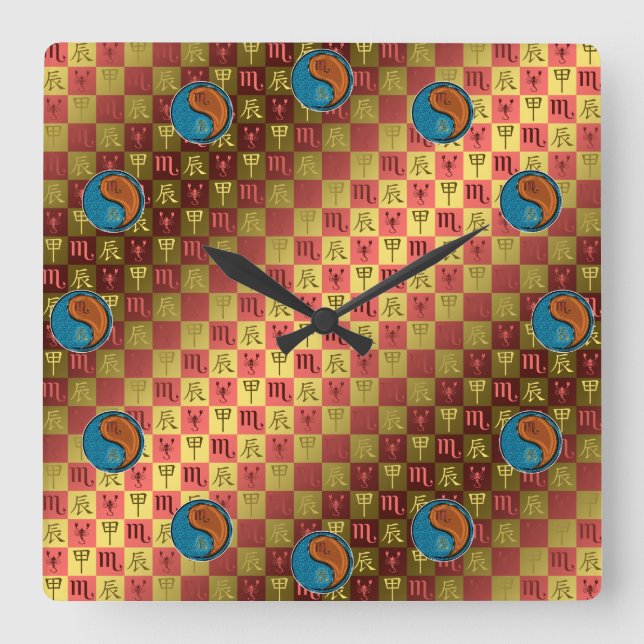Scorpio & Wood Dragon Square Wall Clock (Front)
