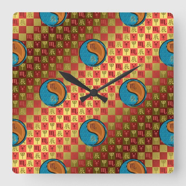 Scorpio & Wood Dragon Square Wall Clock (Front)