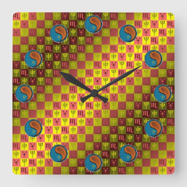 Scorpio & Wood Monkey Square Wall Clock (Front)