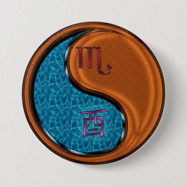 Scorpio & Wood Rooster 7.5 Cm Round Badge (Front)