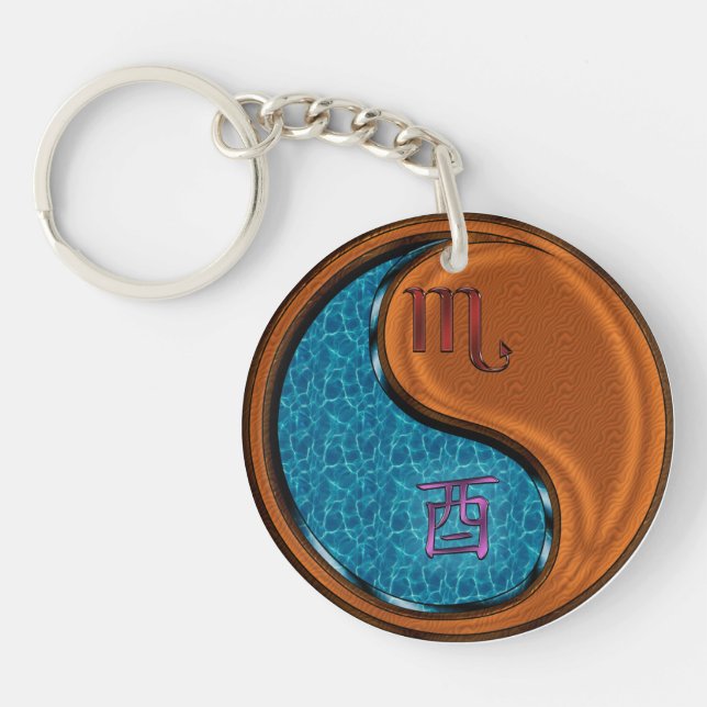 Scorpio & Wood Rooster Key Ring (Front)