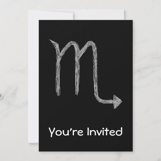 Scorpio. Zodiac Astrology Sign. Black. Invitation (Front)