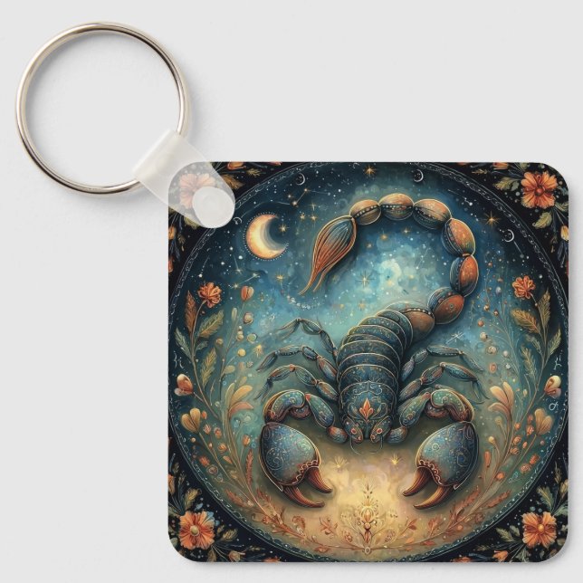 Scorpio Zodiac Astrology Sign Celestial Birthday Key Ring (Front)