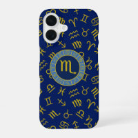 Scorpio Zodiac+Astrology Symbols Pattern Gld+Blues