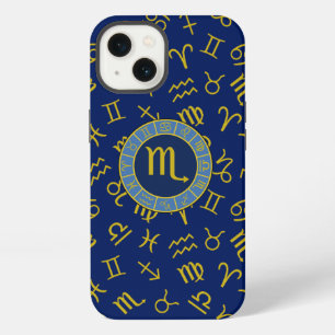 Scorpio Zodiac+Astrology Symbols Pattern Gld+Blues iPhone 13 Case