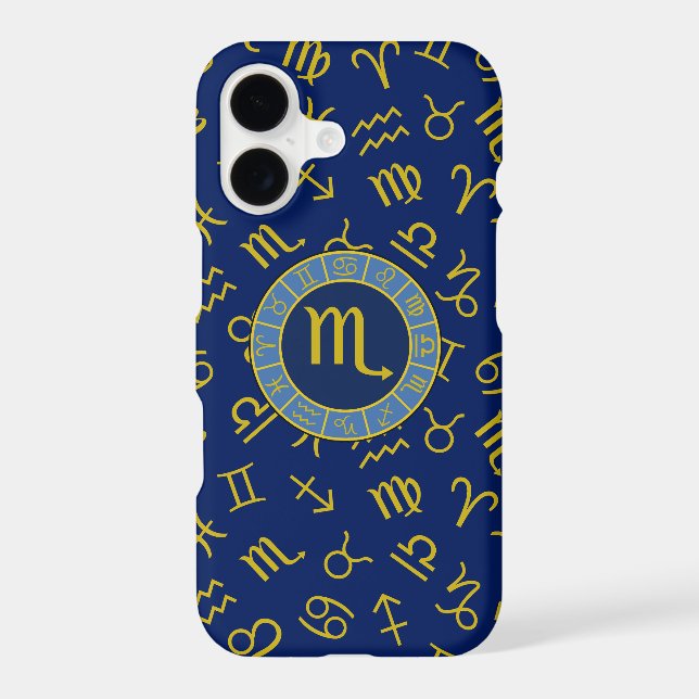 Scorpio Zodiac+Astrology Symbols Pattern Gld+Blues iPhone Case (Back)