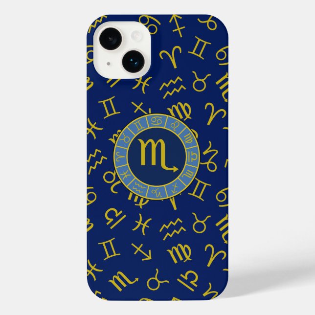 Scorpio Zodiac+Astrology Symbols Pattern Gld+Blues iPhone Case (Back)