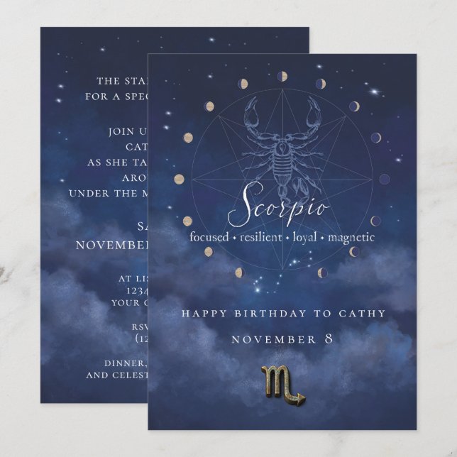 Scorpio Zodiac Birthday Invitation (Front/Back)