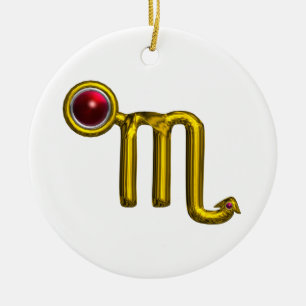 SCORPIO ZODIAC BIRTHDAY JEWEL Red Grenade Gold Ceramic Tree Decoration