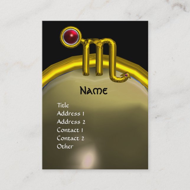 SCORPIO ZODIAC BIRTHDAY MONOGRAM Red Grenade,topaz Business Card (Front)