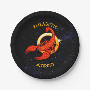 Scorpio Zodiac Birthday Sign With Your Custom Name Paper Plate