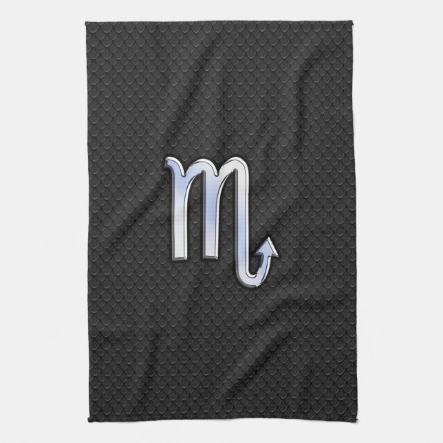 Scorpio Zodiac Chrome Like Symbol Black Snake Deco Tea Towel (Vertical)