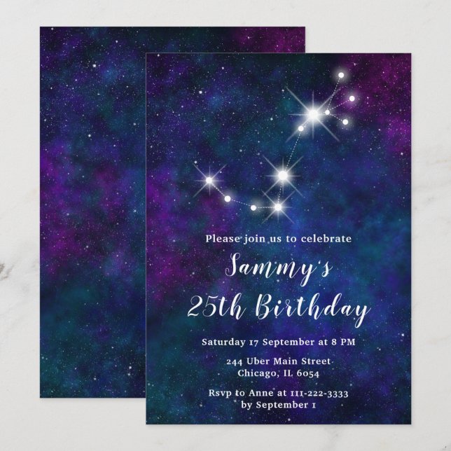 Scorpio Zodiac Constellation Birthday Party Invitation (Front/Back)