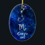 Scorpio Zodiac Constellation Blue Galaxy Monogram Ceramic Tree Decoration<br><div class="desc">Scorpio Zodiac Constellation Blue Galaxy Monogram Design With trendy Brushed Script Font, Dark blue celestial watercolor background texture, Glowing star constellation, and The Scorpion symbol. Modern Astrological Sign Birth Horoscope, is perfect for any Scorpion Birthday From October 23 - November 21 ! With Optional Monogrammed First Middle and Last name...</div>