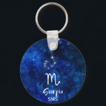 Scorpio Zodiac Constellation Blue Galaxy Monogram Key Ring<br><div class="desc">Scorpio Zodiac Constellation Blue Galaxy Monogram Design With trendy Brushed Script Font, Dark blue celestial watercolor background texture, Glowing star constellation, and The Scorpion symbol. Modern Astrological Sign Birth Horoscope, is perfect for any Scorpion Birthday From October 23 - November 21 ! With Optional Monogrammed First Middle and Last name...</div>