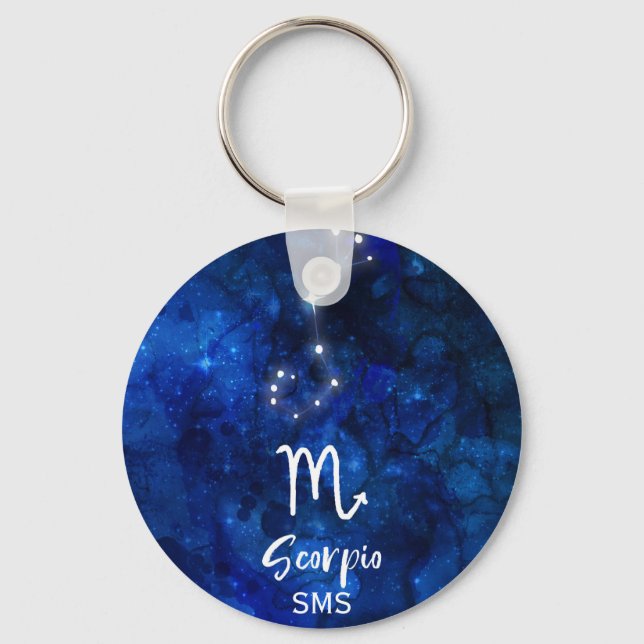 Scorpio Zodiac Constellation Blue Galaxy Monogram Key Ring (Front)