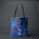 Scorpio Zodiac Constellation Blue Galaxy Monogram Tote Bag<br><div class="desc">Scorpio Zodiac Constellation Blue Galaxy Monogram Design With trendy Brushed Script Font, Dark blue celestial watercolor background texture, Glowing star constellation, and The Scorpion symbol. Modern Astrological Sign Birth Horoscope, is perfect for any Scorpion Birthday From October 23 - November 21 ! With Optional Monogrammed First Middle and Last name...</div>