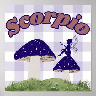 Scorpio Zodiac Cottagecore Fairy Mushroom Poster