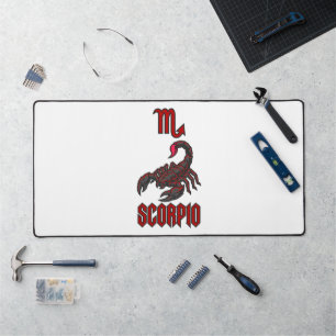 Scorpio Zodiac Crimson Scorpion Cosmic Intensity Desk Mat