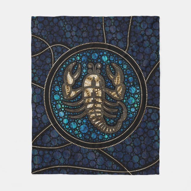 Scorpio Zodiac Dot Art Style Abalone Gold Fleece Blanket (Front)