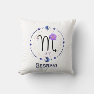 Scorpio Zodiac Flowers Throw Pillow