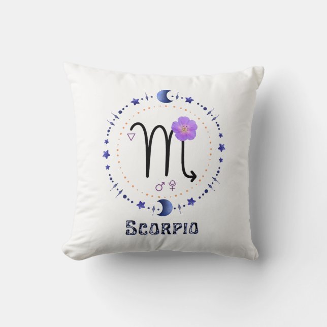 Scorpio Zodiac Flowers Throw Pillow (Front)