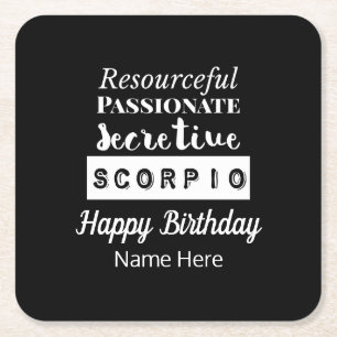 Scorpio Zodiac Fun Characteristics Birthday Square Paper Coaster