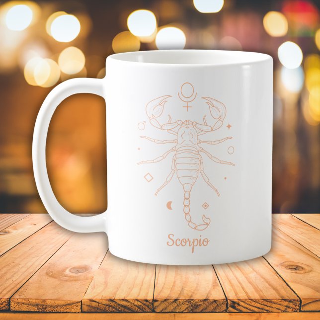 Scorpio Zodiac Line Art White Peach Coffee Mug (Creator Uploaded)