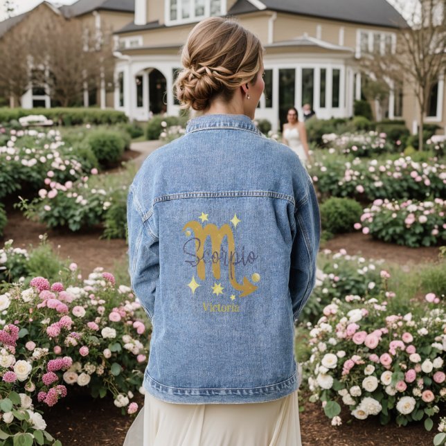 Scorpio Zodiac Modern Personalised Jean Denim Jacket (Wedding Back)