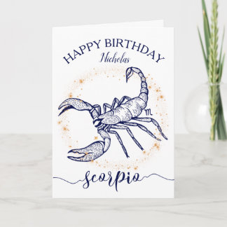 Scorpio Zodiac Navy Gold Monochrome Birthday Card