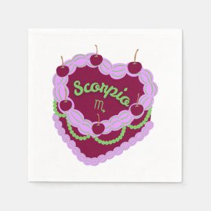 Scorpio Zodiac Pastel Heart Birthday Cake Napkin