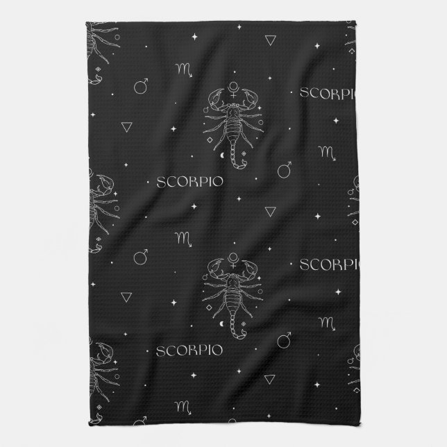 Scorpio Zodiac Pattern in White and Black Tea Towel (Vertical)