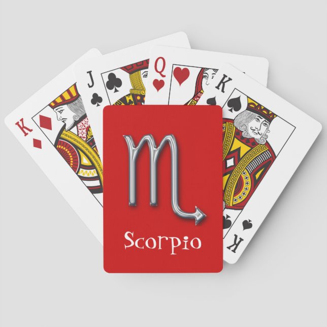 Scorpio Zodiac-Red-faux metal Playing Cards (Back)