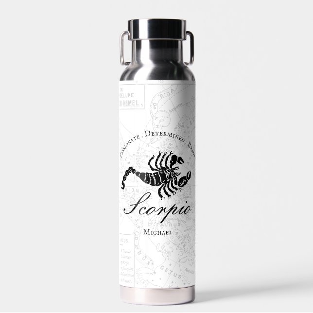 Scorpio Zodiac Sign Astrology Custom Name White Water Bottle (Front)