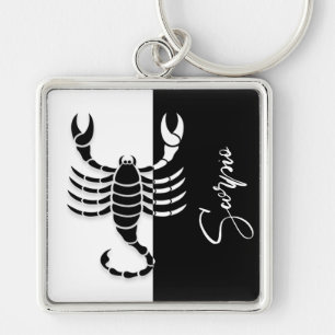 Scorpio Zodiac Sign, Black & White Keychain