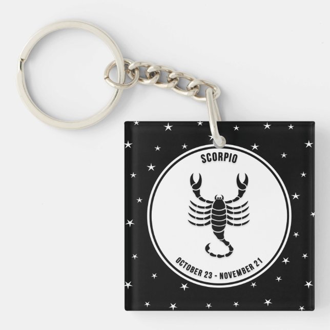 Scorpio Zodiac Sign, Black & White Keychain (Front)