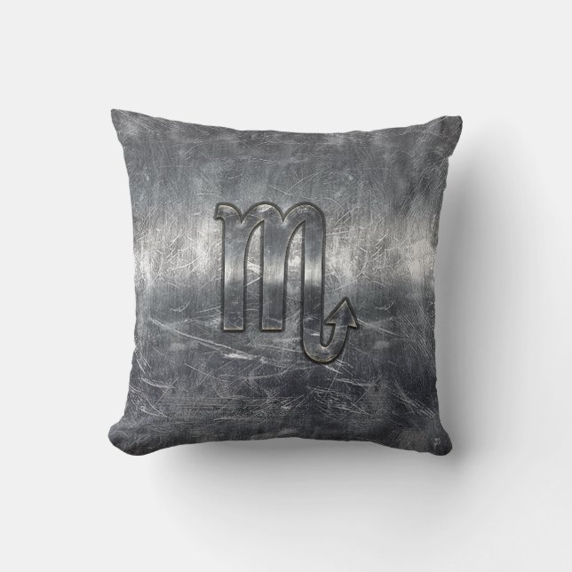 Scorpio Zodiac Sign in Distressed Steel Decor Cushion (Front)