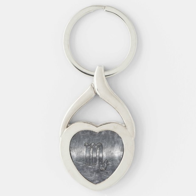 Scorpio Zodiac Sign in Distressed Steel Decor Key Ring (Front)
