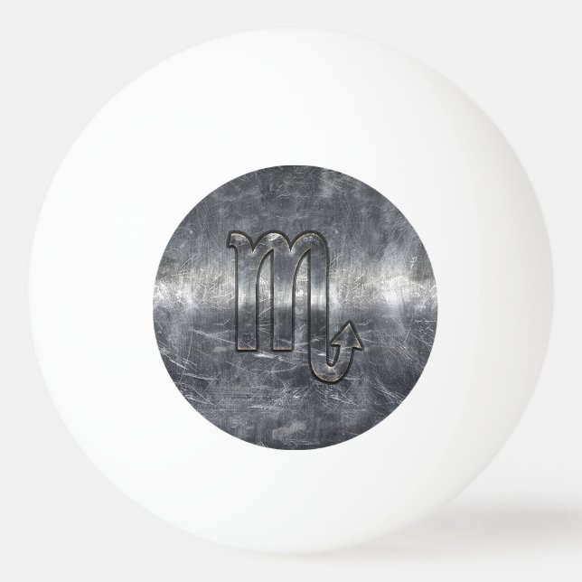 Scorpio Zodiac Sign in Distressed Steel Decor Ping Pong Ball (Front)