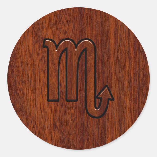 Scorpio Zodiac Sign in Mahogany Brown Style Classic Round Sticker (Front)
