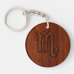 Scorpio Zodiac Sign in Mahogany Brown Style Key Ring
