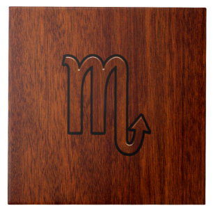 Scorpio Zodiac Sign in Mahogany Brown Style Tile
