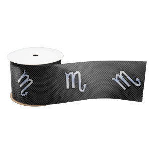 Scorpio Zodiac Sign on Carbon Fiber Print Satin Ribbon