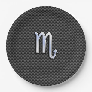 Scorpio Zodiac Sign on Carbon Fibre Print Paper Plate