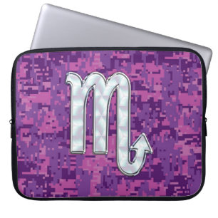 Scorpio Zodiac Sign on Fuchsia Digital Camo Laptop Sleeve