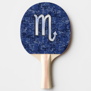 Scorpio Zodiac Sign on Navy Blue Camouflage Decor Ping Pong Paddle